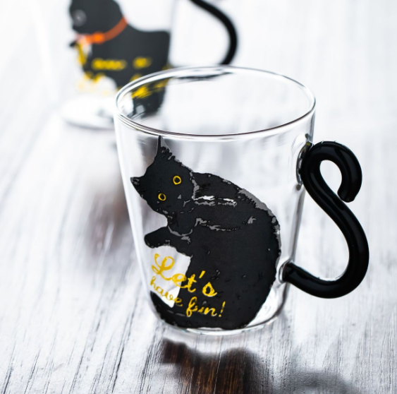 Creative Cute Kitty Cat Glass Mug Cup Of Tea Cup Of Coffee Milk Cup Cartoon Kitty Black Cat Small Home Office Cup Of Fruit Juice