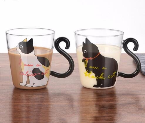 Creative Cute Kitty Cat Glass Mug Cup Of Tea Cup Of Coffee Milk Cup Cartoon Kitty Black Cat Small Home Office Cup Of Fruit Juice