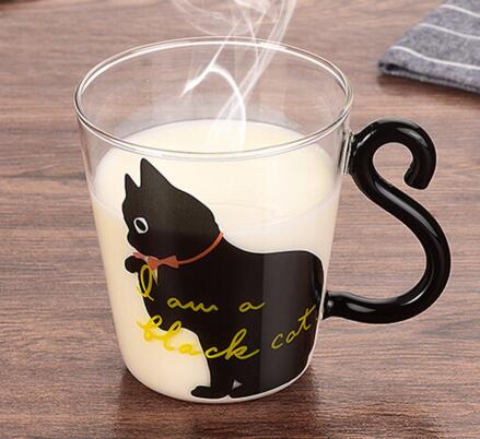 Creative Cute Kitty Cat Glass Mug Cup Of Tea Cup Of Coffee Milk Cup Cartoon Kitty Black Cat Small Home Office Cup Of Fruit Juice